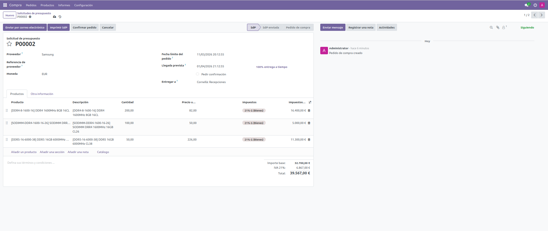 Petició de pressupost a Samsung